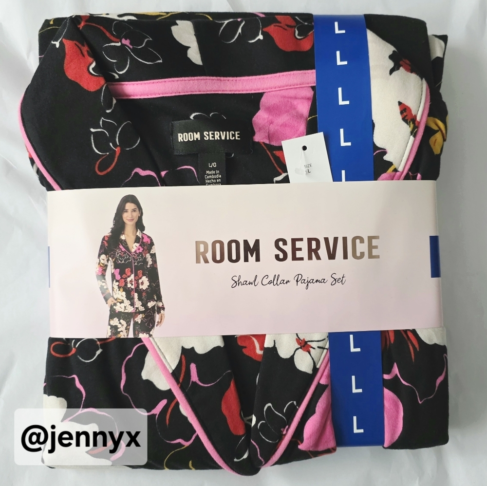 NEW Room Service Floral Black Pajama Set